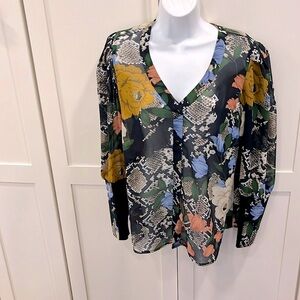 CAbi Sheer Top Floral Snakeskin Pattern M